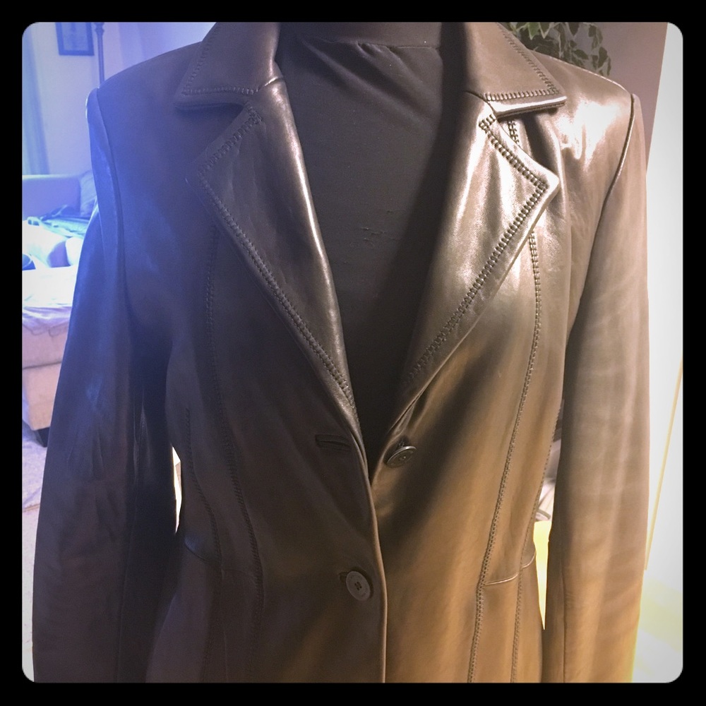 Jones New York black genuine leather coat